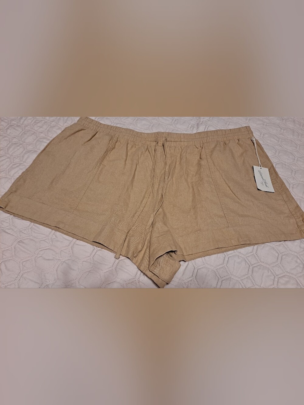 Universal Thread Women’s Casual Drawstring Linen-Blend Shorts - Tan 2X